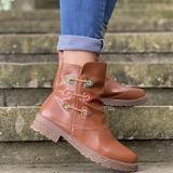 Round toe solid color short boots women's shoes - MRSLM