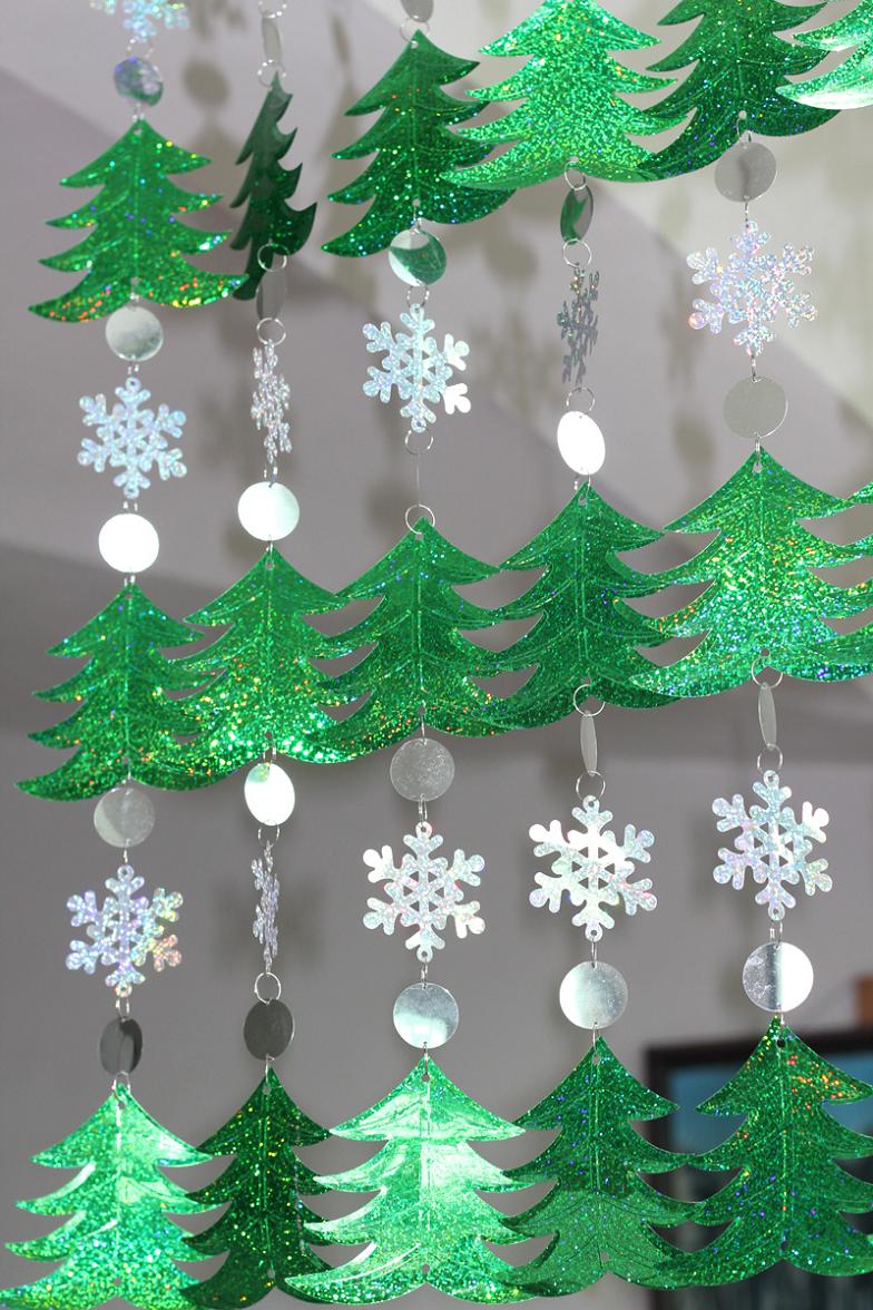 sequined christmas trees party garland, view 3 - MRSLM