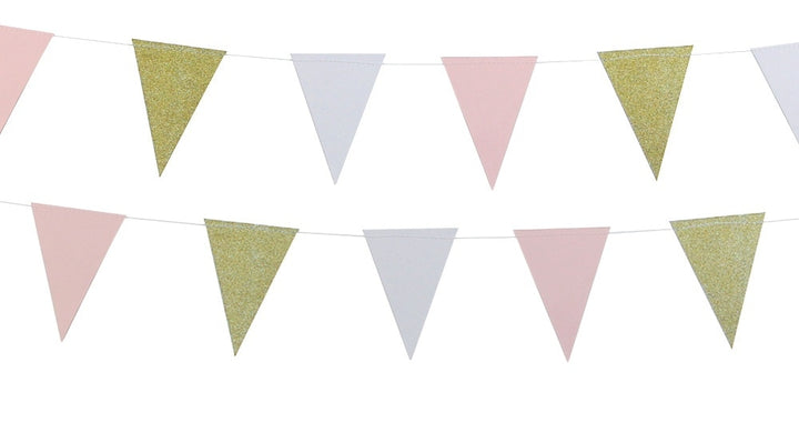 Pink and White Flag Garland for Party