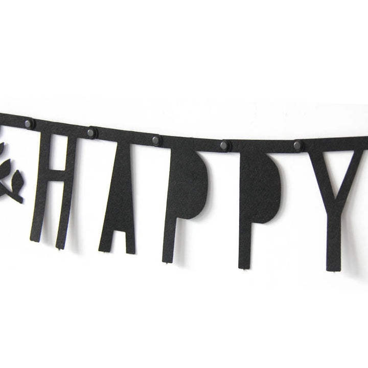 Black Minimalist Happy Birthday Party Garland