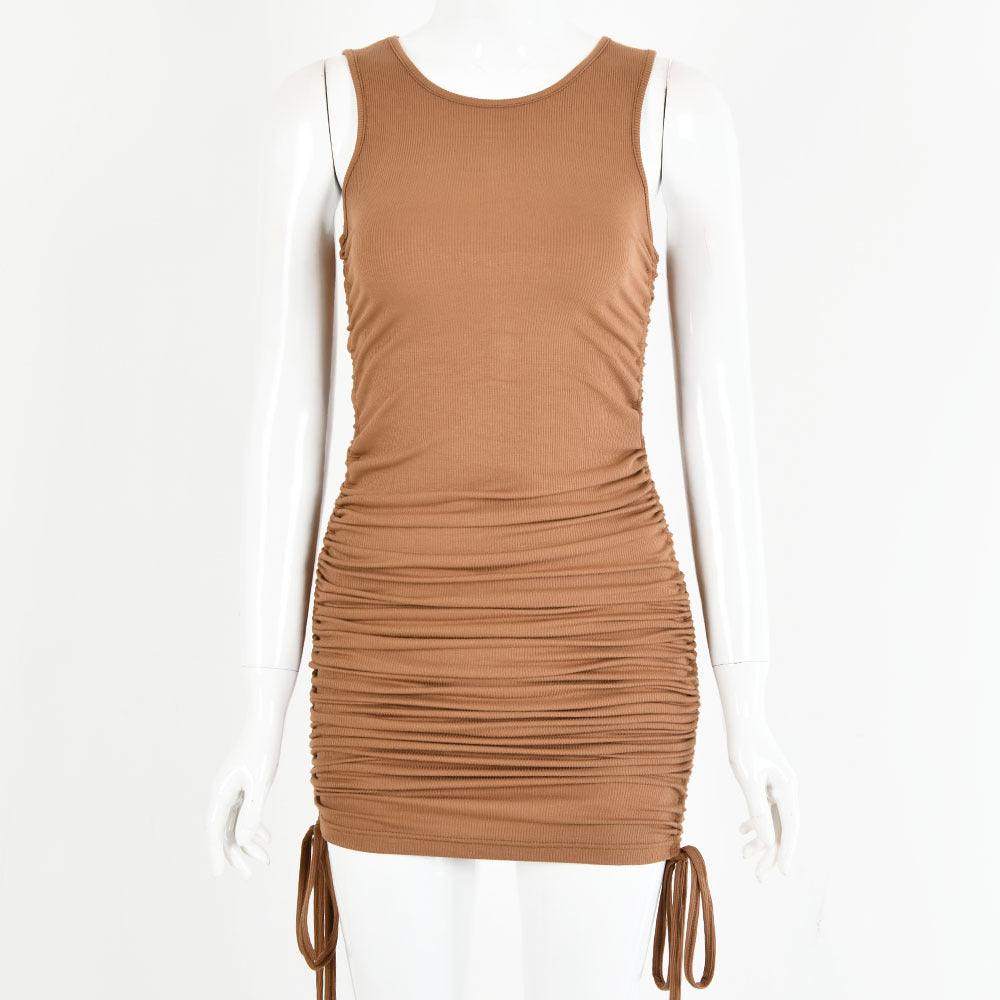 Drawstring pleated sexy bag hip vest dress - MRSLM