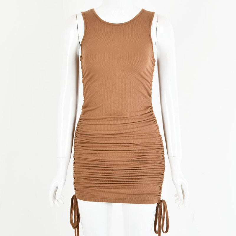 drawstring pleated hip-wrap vest dress, view 15 - MRSLM