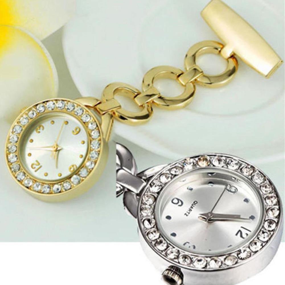 Luxury Rhinestone Round Dial Nurse Watch Brooch Pin Quartz Fob Pocket Watch - MRSLM