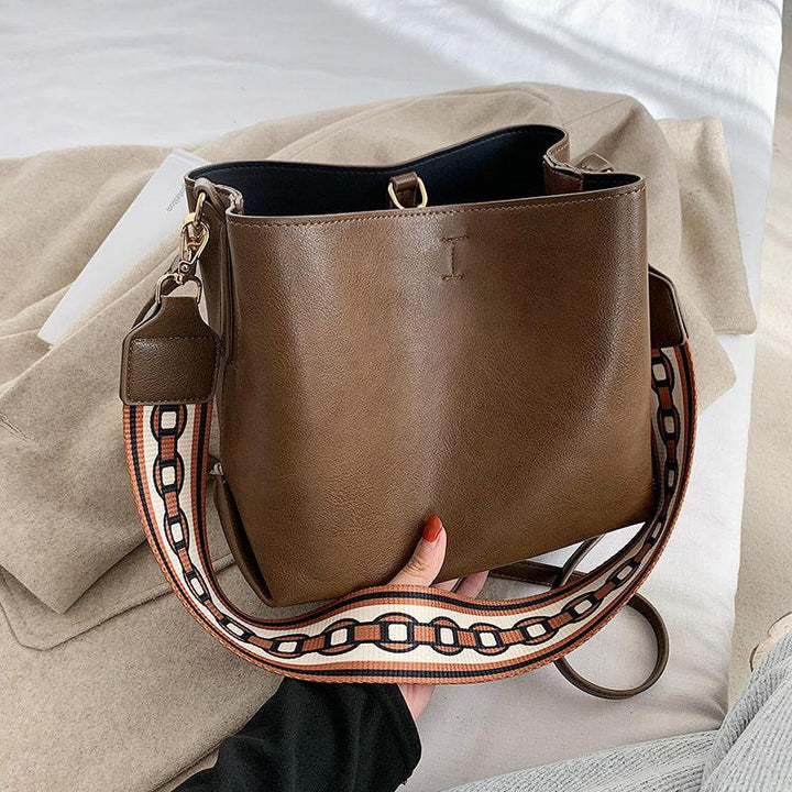 One Shoulder Wide Shoulder Strap Bucket Bag - MRSLM