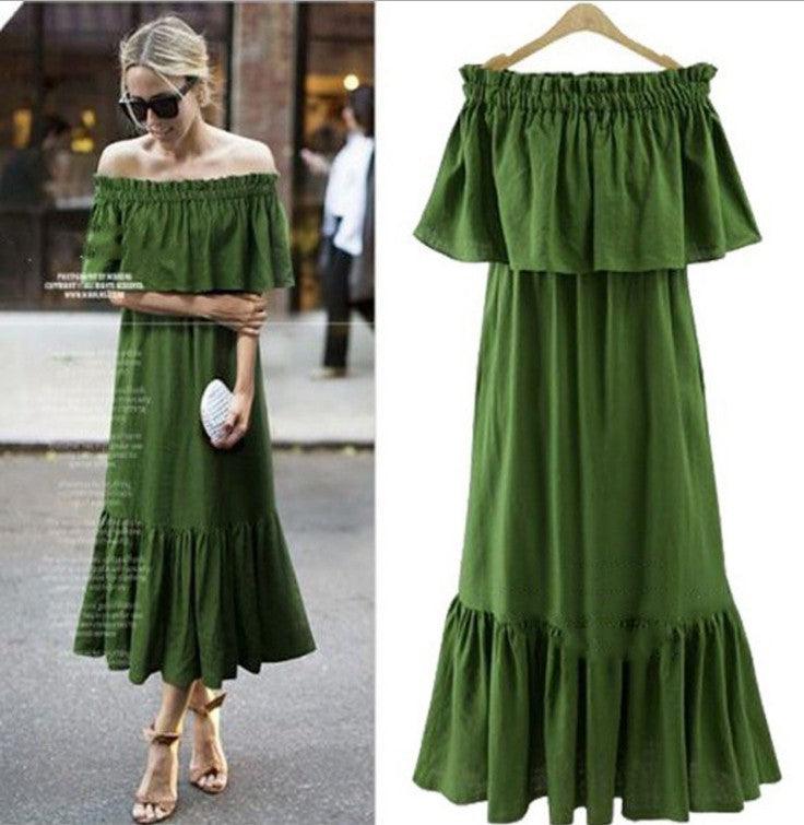 Women's ruffled slim long dress, view 3 - MRSLM