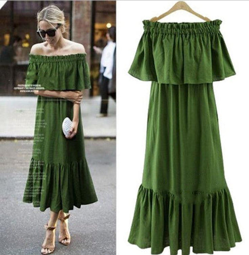 Women's ruffled slim long dress, view 3 - MRSLM