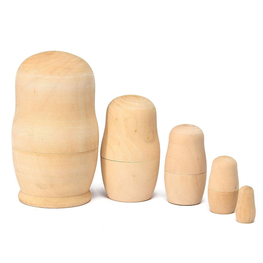 5pcs DIY Unpainted Blank Wooden Embryo Russian Nesting Dolls Matryoshka Toys Gift - MRSLM