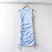 drawstring pleated hip-wrap vest dress, view 13 - MRSLM