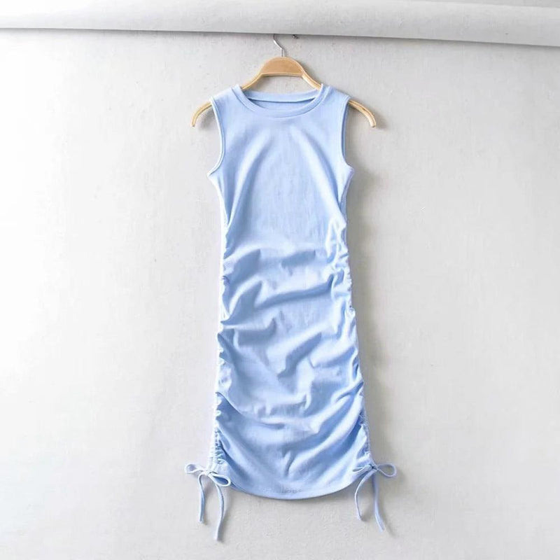 drawstring pleated hip-wrap vest dress, view 13 - MRSLM