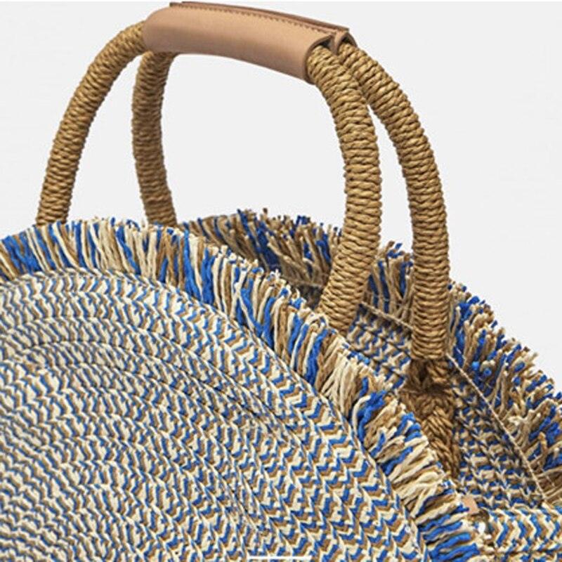 Straw woven round fringe beach bag, view 3 - MRSLM