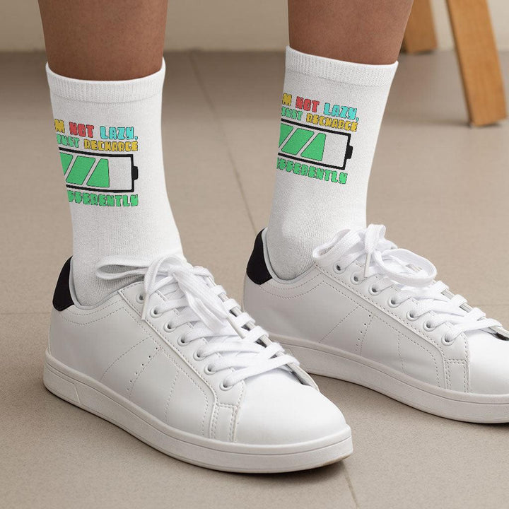I am Not Lazy Socks - Printed Novelty Socks - Best Design Crew Socks - MRSLM