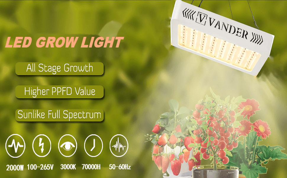 V VANDER LIFE 2000W LED Plant Grow Light,with Adjustable Rope,Yellow Light Full Spectrum Plant Light for Indoor Plants Veg and Flower - MRSLM