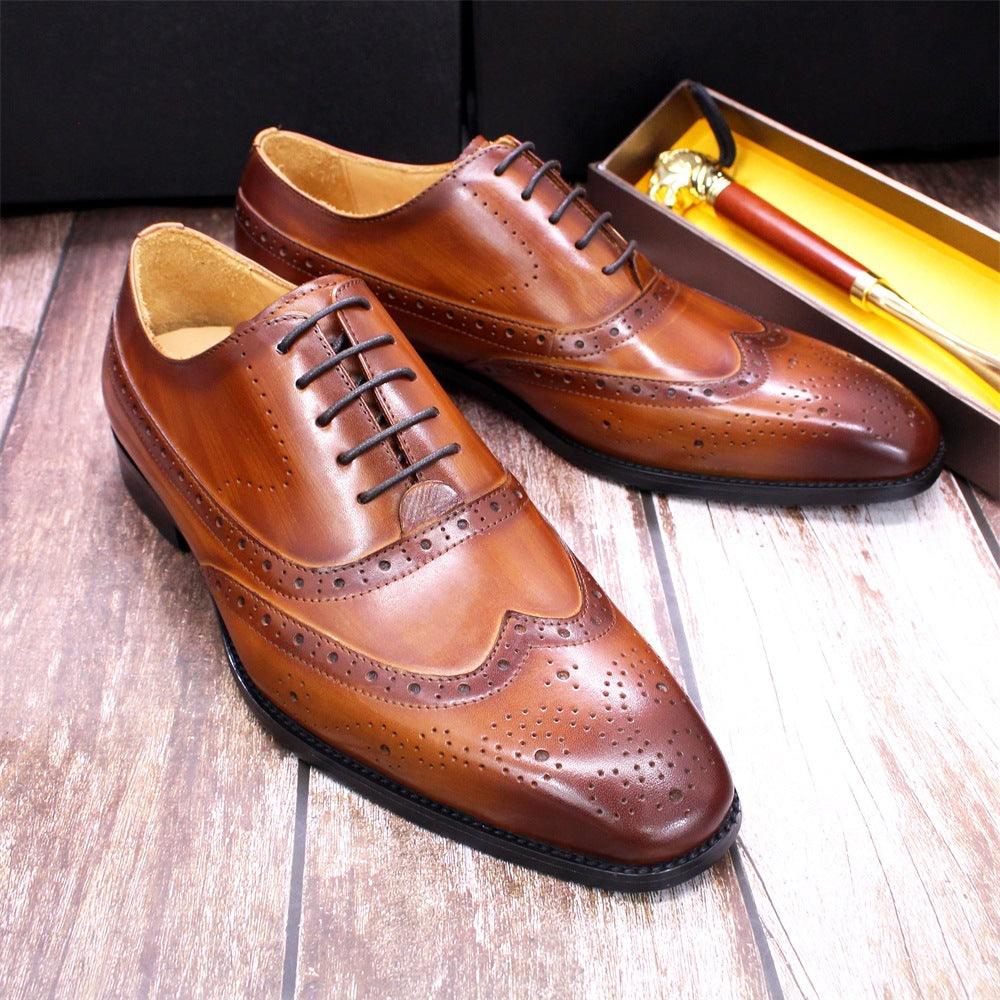 Men's Classic Japanese Leather Shoes Brogue Carved Hollow - MRSLM