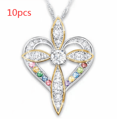 heart shaped cross pendant necklace, view 4 - MRSLM