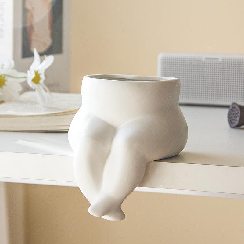 Decorative Ceramic Vase Sculpture White Flower Vessel - MRSLM