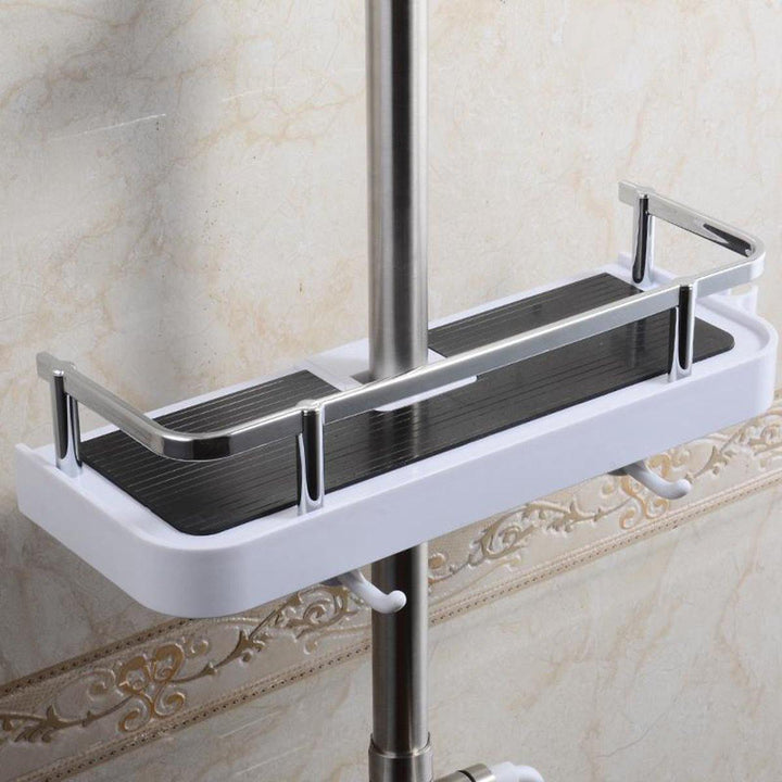 Bathroom Pole Shelf Shower Storage Caddy Rack Organiser Tray Holder Drain Shelf (Rectangle) - MRSLM