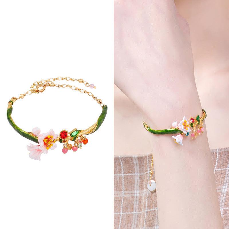 French forest hand-painted enamel glaze flower bracelet personality temperament adjustable bracelet hand jewelry lady - MRSLM