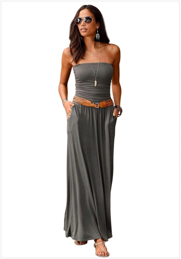 Bandeau Sleeveless Strapless Loose Long Dress - MRSLM