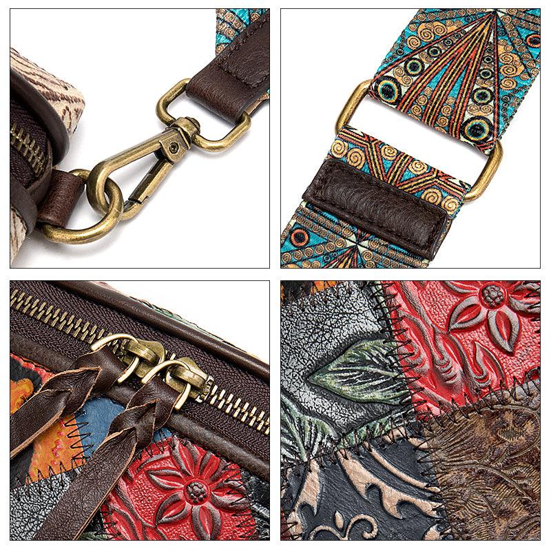 Leather ethnic stitching crossbody bag - MRSLM