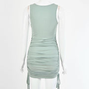 drawstring pleated hip-wrap vest dress, view 16 - MRSLM