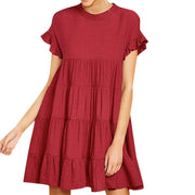 Women's round neck pleated stitching dress - MRSLM