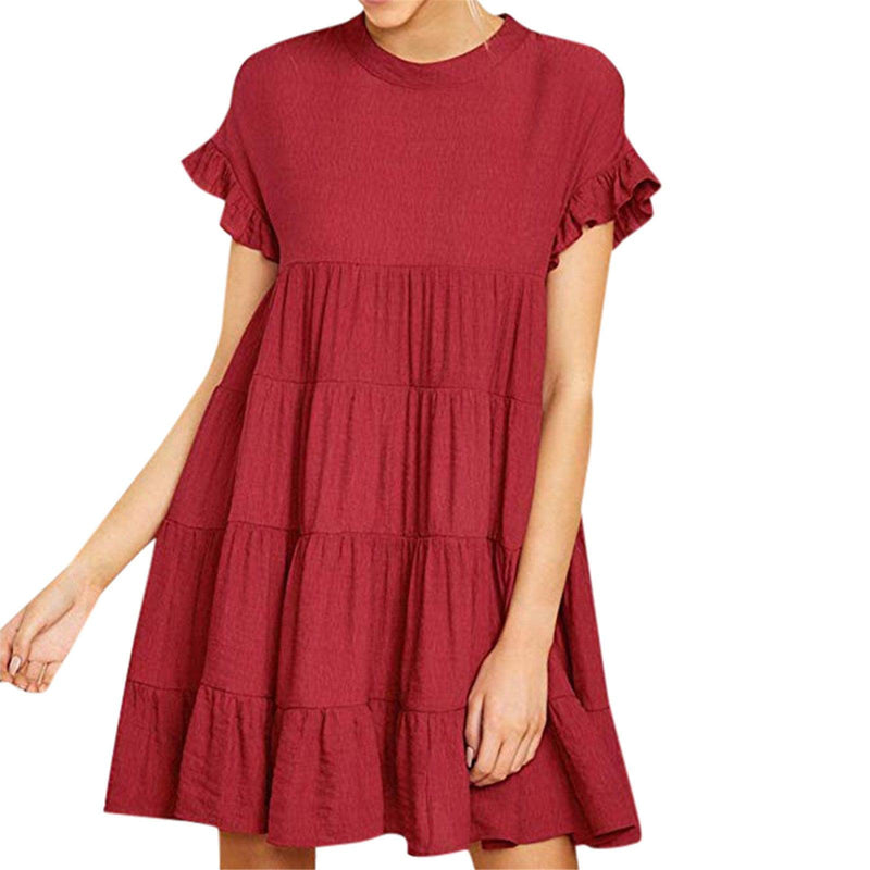 Women's round neck pleated stitching dress - MRSLM