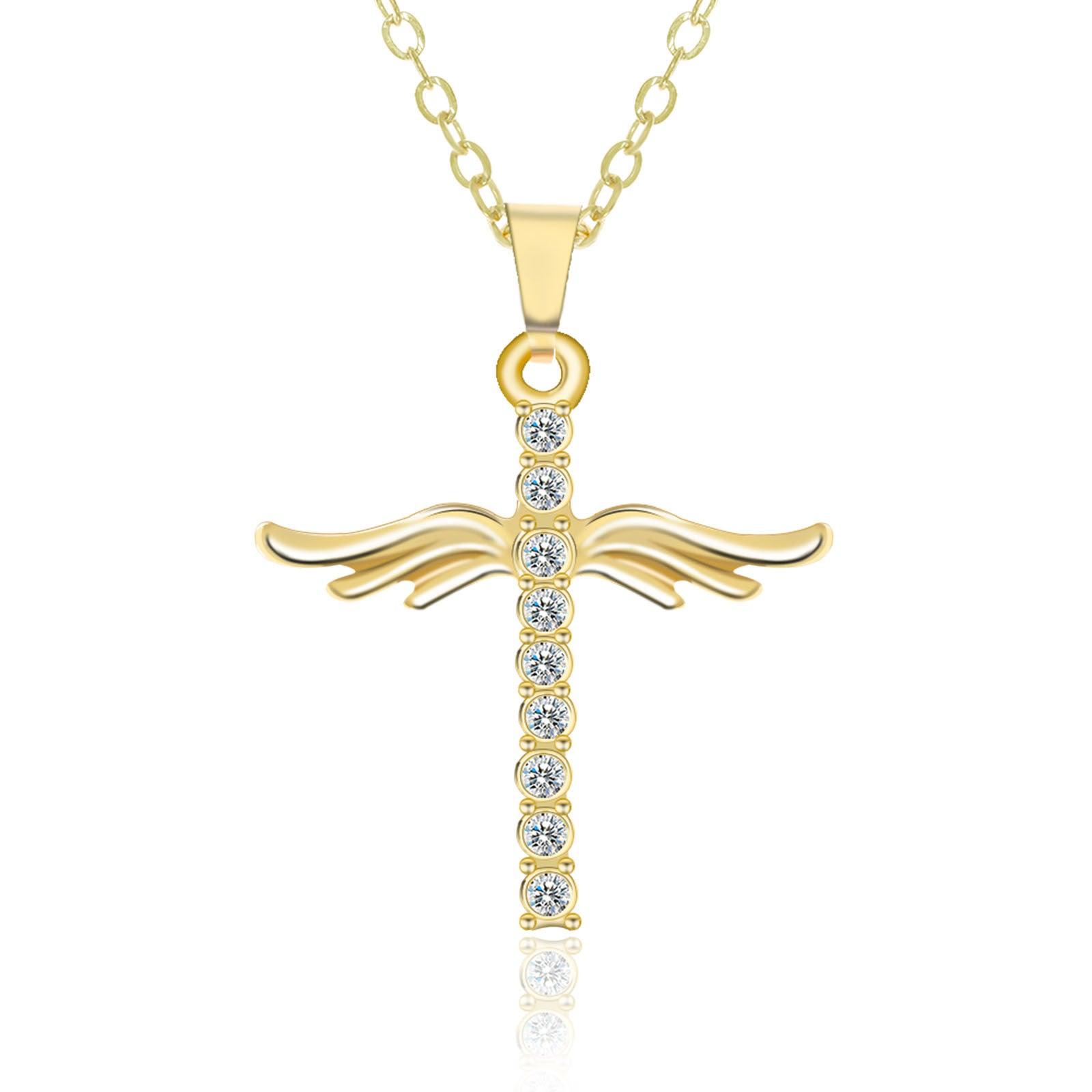 Simple Cross Diamond Angel Wings Pendant - MRSLM