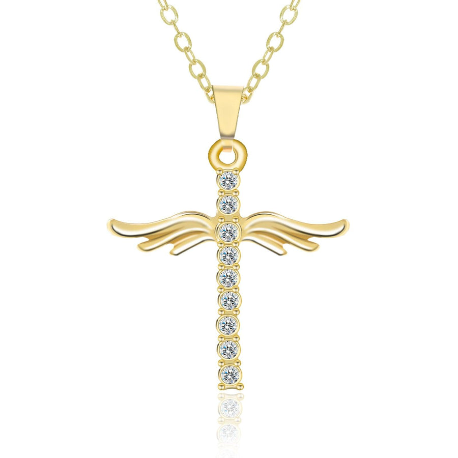 Simple Cross Diamond Angel Wings Pendant - MRSLM