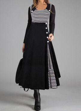Striped doll collar large hem dress, view 2 - MRSLM
