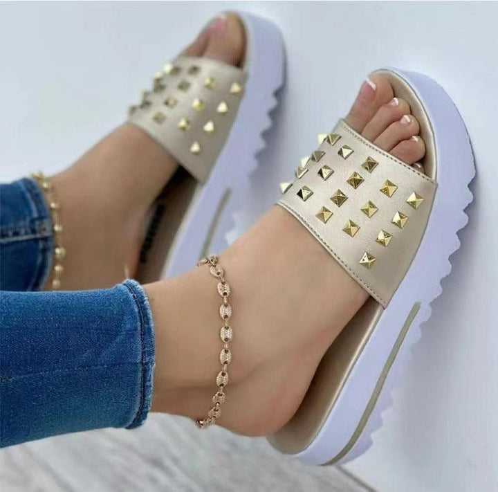 Women's Summer Wedge Rivet Flip Flops - MRSLM