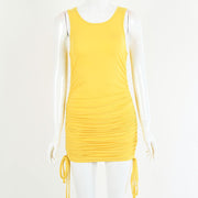 drawstring pleated hip-wrap vest dress, view 12 - MRSLM