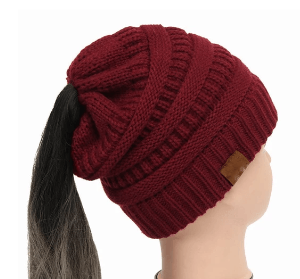 High Bun Ponytail Beanie Hat Chunky Soft Stretch Cable Knit Warm Fuzzy Lined Skull Beanie Acrylic Hats Men And Women - MRSLM