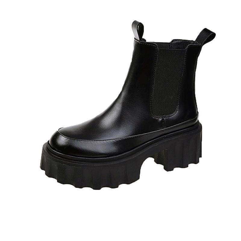Women's PU mid-tube thick-heel Martin boots, view 3 - MRSLM