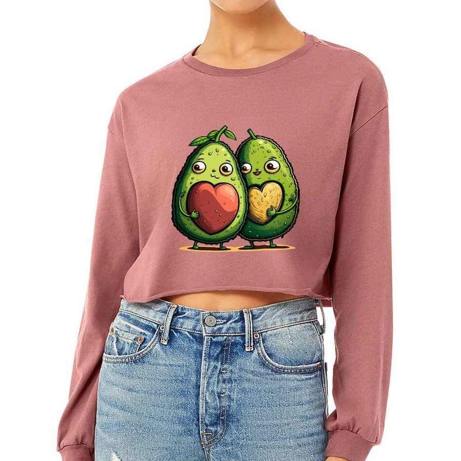 Avocado Cropped Long Sleeve T-Shirt - Love Couple Women's T-Shirt - Graphic Long Sleeve Tee - MRSLM