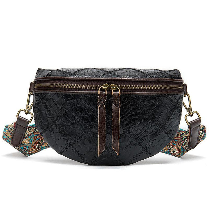 Leather ethnic stitching crossbody bag - MRSLM