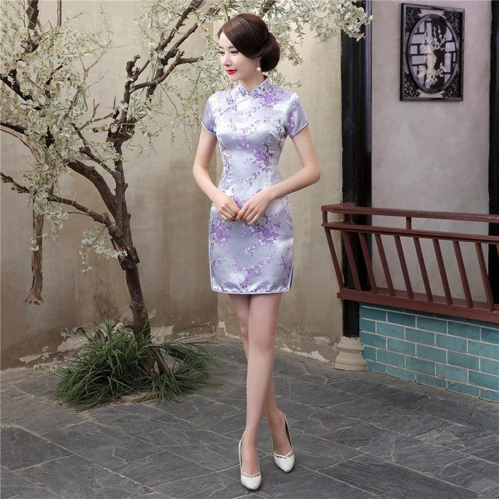 Women's plum blossom short cheongsam modified traditional Chinese style robe dress - MRSLM