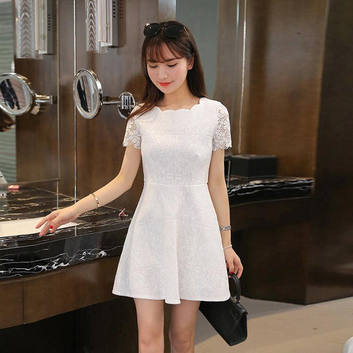 pure color lace short sleeve dress, view 2 - MRSLM