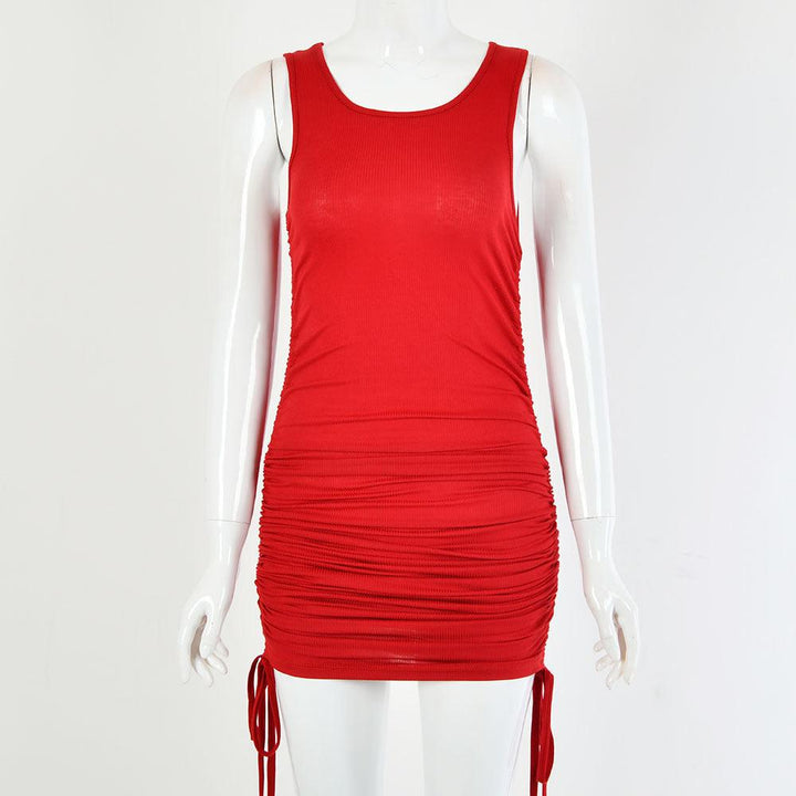 Drawstring pleated sexy bag hip vest dress - MRSLM