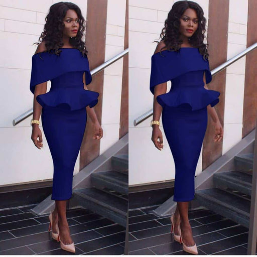 off shoulder ruffle pencil dress, view 2 - MRSLM