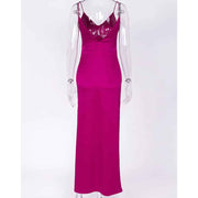 High-waisted maxi satin dress, view 7 - MRSLM