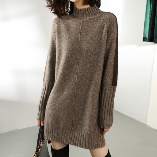 women's contrast sleeve knitted dress, view 2 - MRSLM