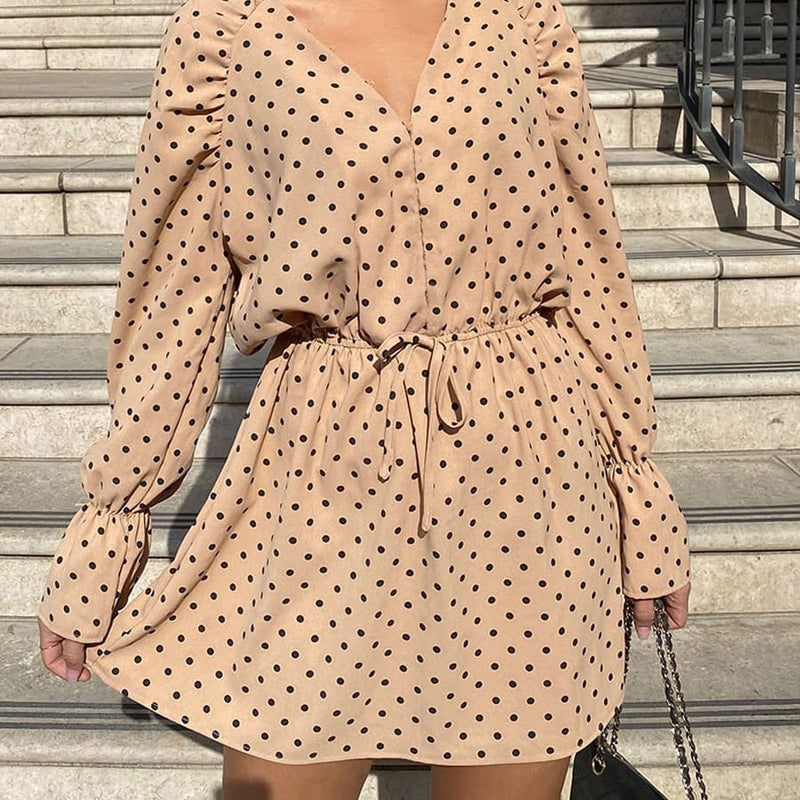 polka dot print mini dress, view 7 - MRSLM