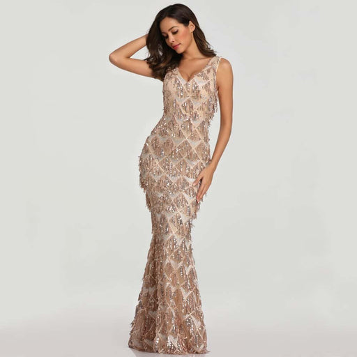 elegant long sequined dress, view 2 - MRSLM