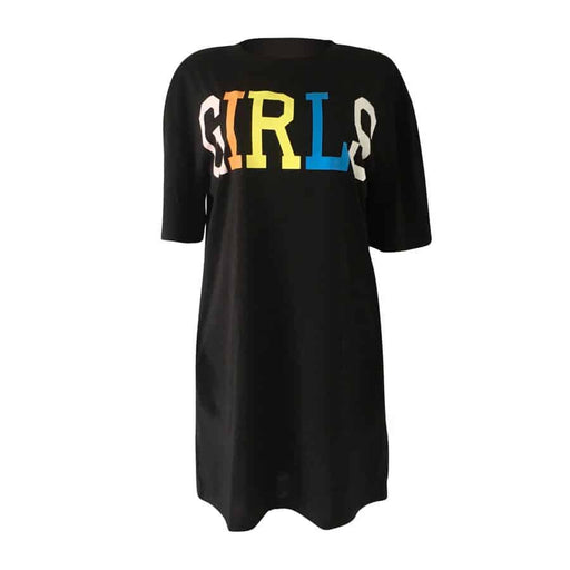 straight dress with rainbow letters print, view 2 - MRSLM
