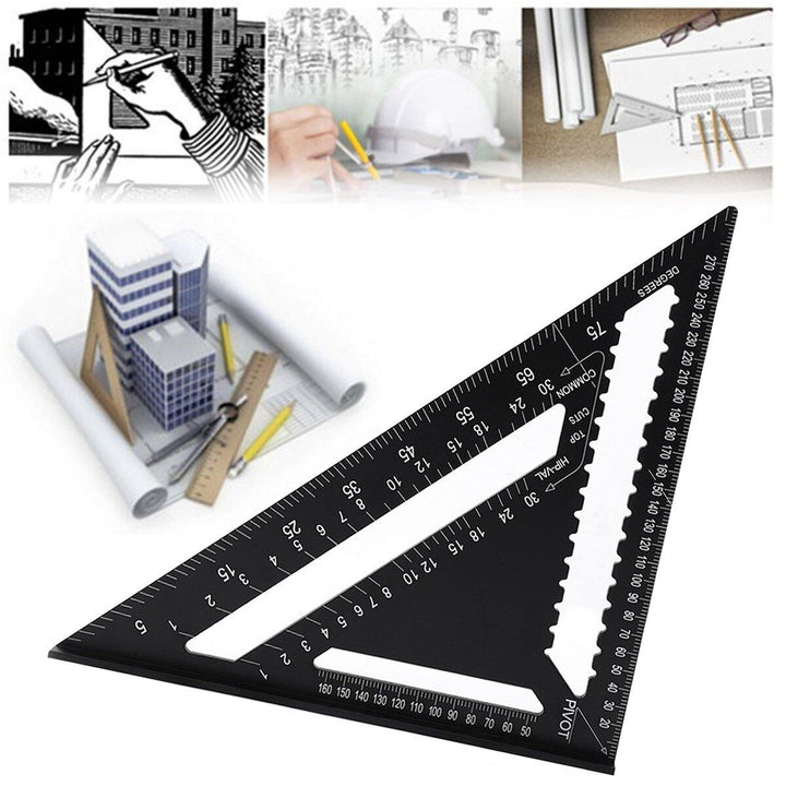 7"12" Aluminum Alloy Triangle Ruler Metric Imperial Meter Square Protractor Line Ruler - MRSLM