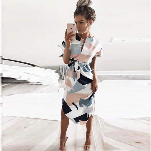 women's casual geometric printed dress - MRSLM