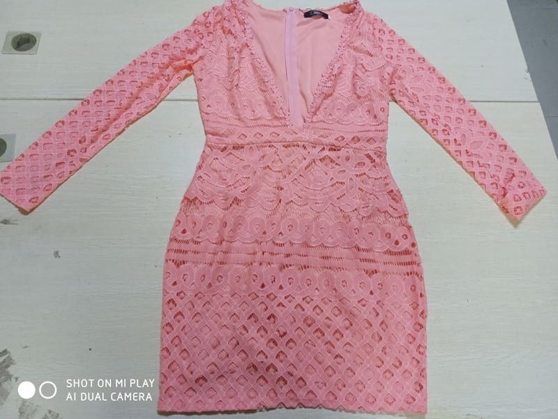 women's v-neck polyester lace dress, view 5 - MRSLM