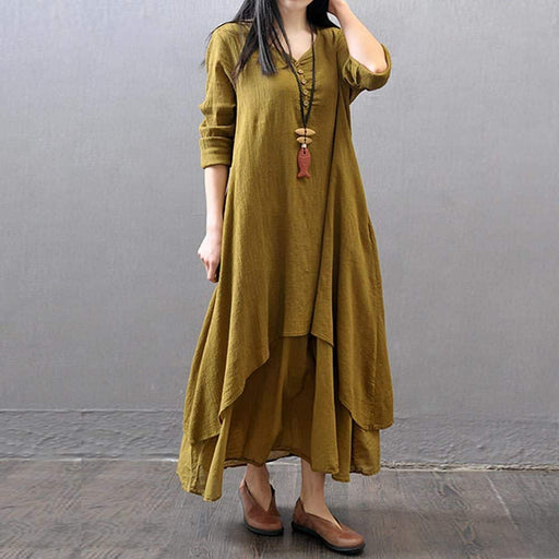 women's boho linen maxi dress, view 2 - MRSLM