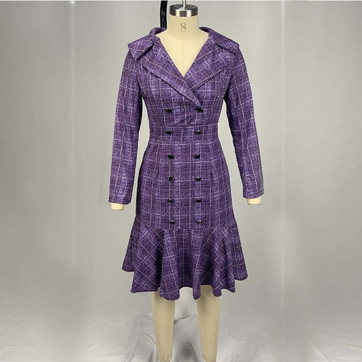 women's office pencil plaided dress, view 2 - MRSLM