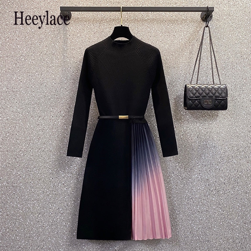 Women's gradient color pleated dress, view 2 - MRSLM